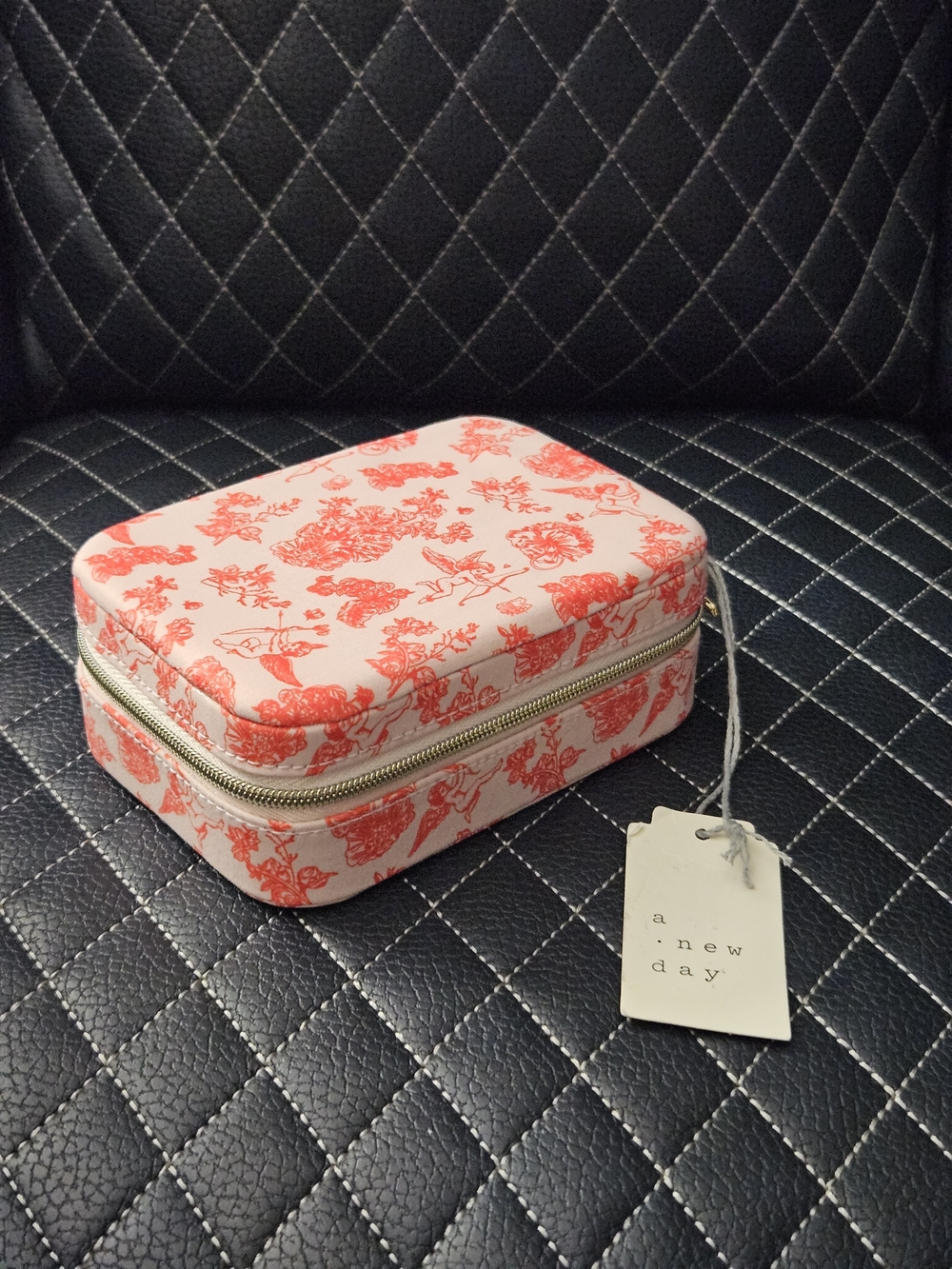 A New Day Target Pink Red Toile Cherub Cupid Valentine Zipper Travel Case